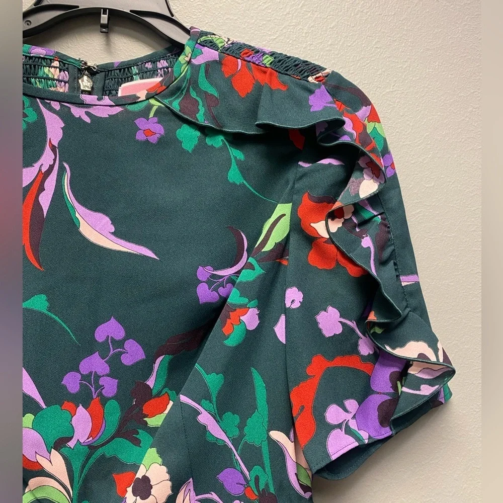NWOT Kate Spade Fleur Nouveau Mini Dress Smocked Ruffle Green Women Size 0